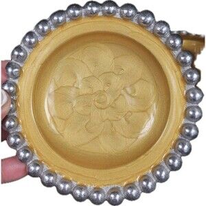 IHI Handcrafted Enameled Pewter Candle Holder Vintage Beaded Rim Gold Silver